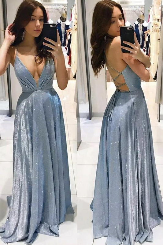 Blue v neck long A ling prom dress evening dress     cg22560