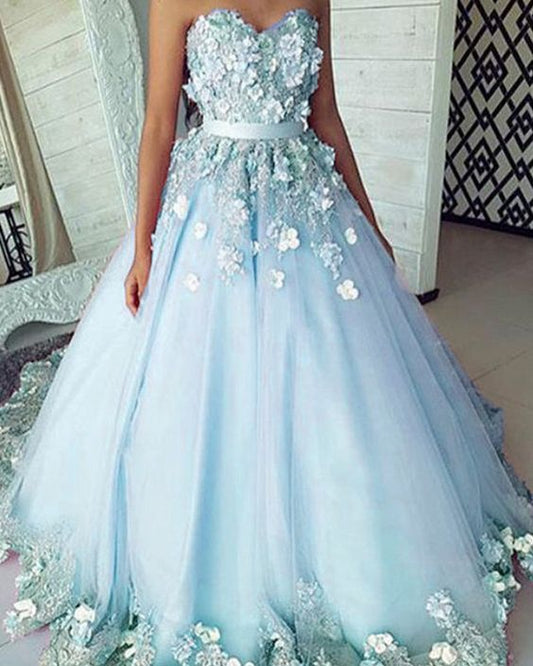 light blue embroidery ball gown sweetheart quinceanera prom dresses elegant      cg22566