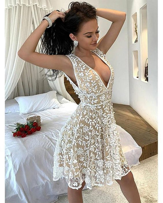 Women's A-Line Dress Knee Length Dress Sleeveless Lace Homeocming Dress     cg22578