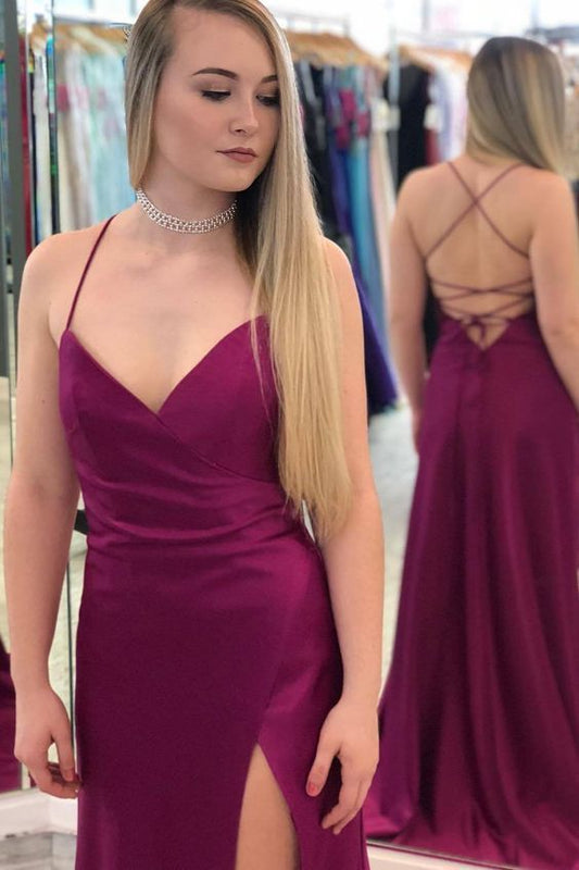 Straps Plum Purple Long Formal Dress with Lace Up Back Prom Dresses       cg22645