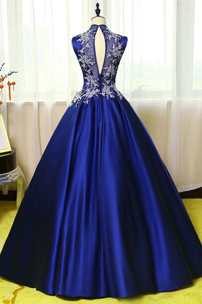 Royal Blue Satin Long Party Dress, Blue Formal Gowns, Prom Gowns    cg22667