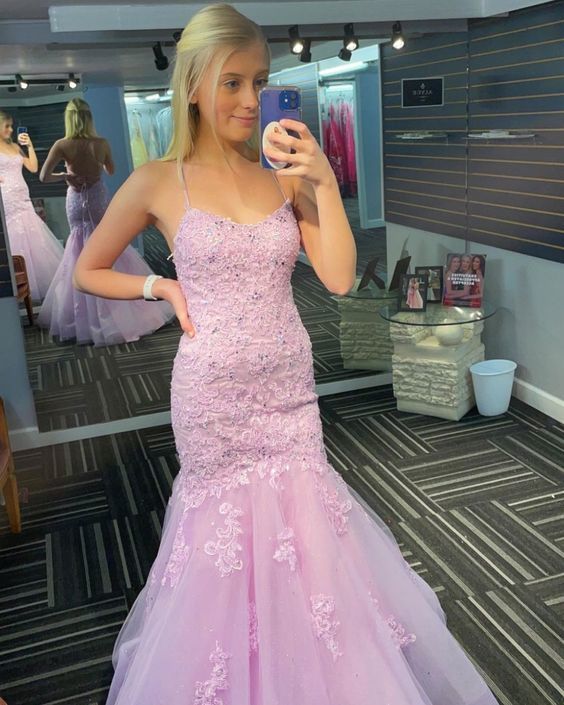 Straps Lilac Mermaid Long Prom Dress      cg22680