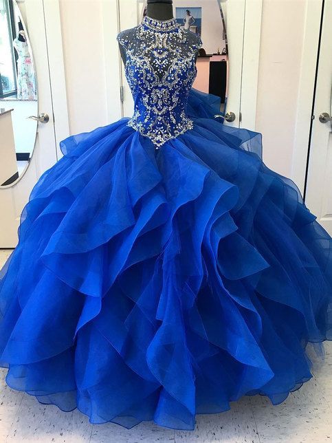 high neck quinceanera dresses,princess quinceanera dresses,royal blue quinceanera dresses,ball gown prom dresses  cg2271