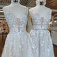 LIGHT CHAMPAGNE V NECK TULLE LACE LONG PROM DRESS LACE FORMAL DRESS      cg22714