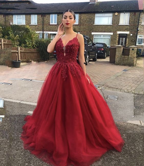 Red lace long ball gown dress A line evening dress Prom Dresses           cg22767