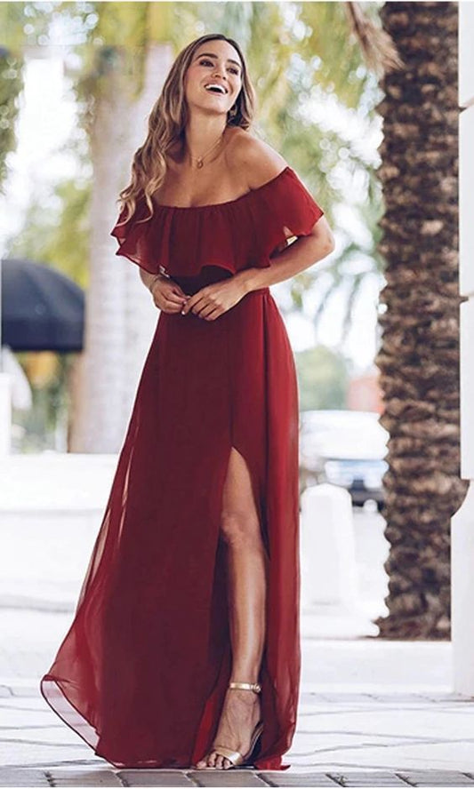 Sexy A Line Off Shoulder Long Formal Prom Dress With Ruffles       cg22777