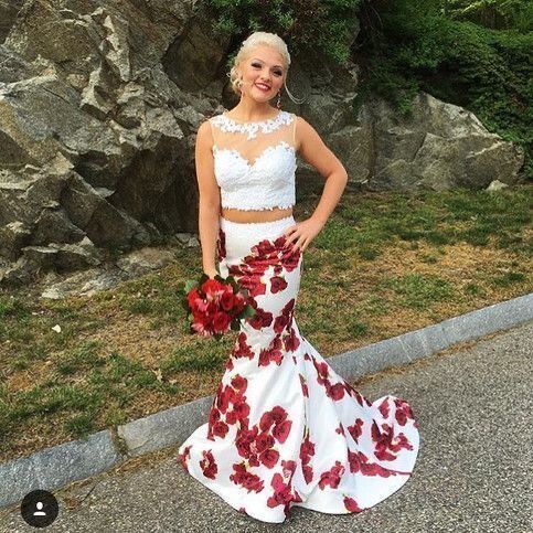 Charming Two Piece Appliques Floral Prom Dresses Evening Gown      cg22786