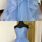 Blue tulle lace long prom dress, blue tulle lace evening dress cg2283