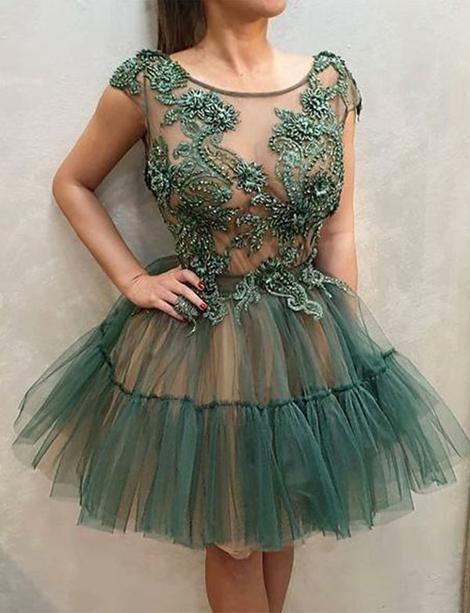 Short Homecoming Dresses Round Neck Appliques Party Dresses      cg22869