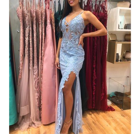 blue prom dresses, lace prom dresses, pearls prom dresses         cg22890