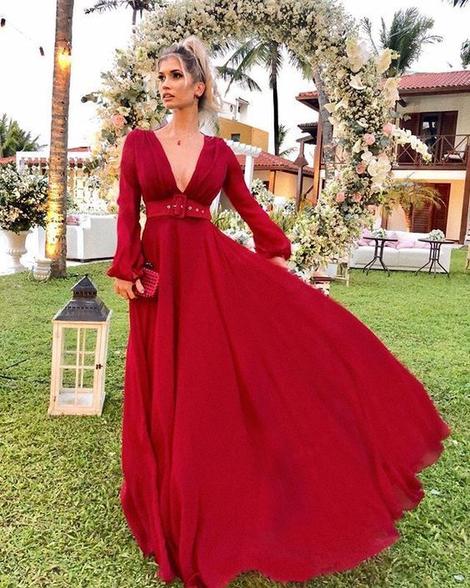 V Neck Long Sleeves Prom Dresses          cg22891