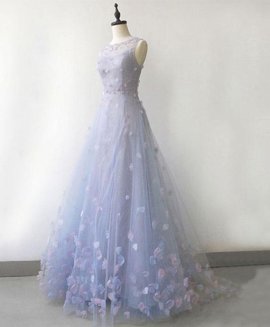 Light blue tulle long prom dress, blue evening dress cg2291