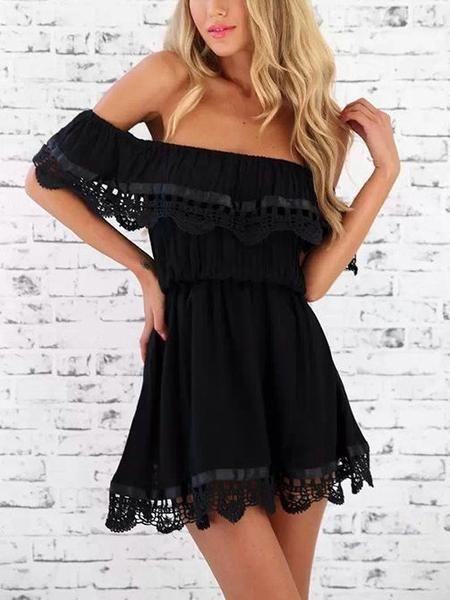 Casual Sexy Off The Shoulder Black Homecoming Dress      cg22926