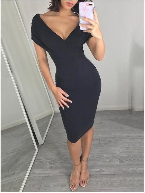 Fashion Casual Sexy Deep V Neck Pure Color Maxi Dresses ，Short Homecoming Dress            cg22945