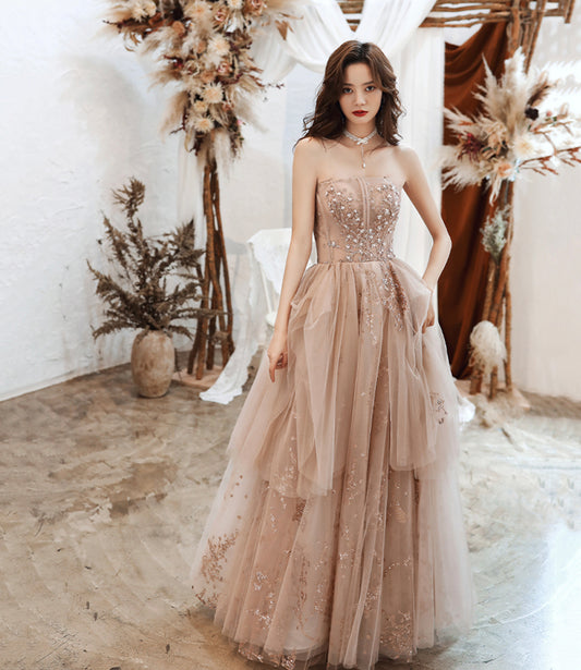 CUTE TULLE SEQUINS LONG A LINE PROM DRESS EVENING DRESS      cg22952