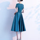 Teal Green Round Neckline Satin With Lace Wedding Party Dresses, Short homecoming Dresses       cg22964