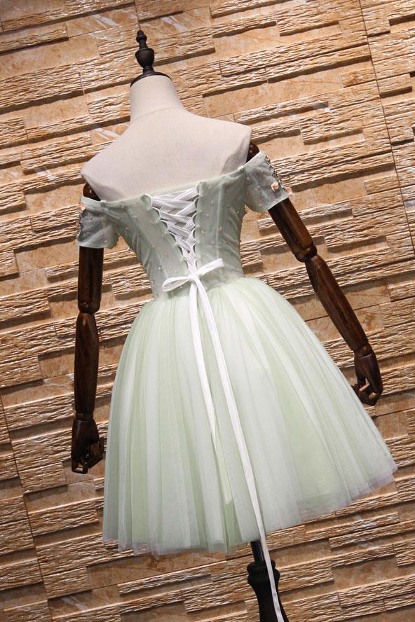 Light Mint Green Knee Length Floral Lace Sweetheart Party Dress, Tulle Short Homecoming Dress       cg22968