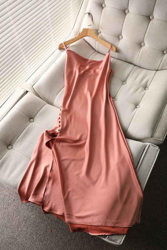 Simple satin dress, summer,spaghetti strap slit long prom dress      cg22993