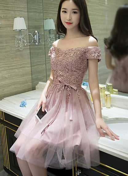 Dark Pink Tulle Off Shoulder Short Formal Dress, homecoming Dresses For Pink Weddings, Pink Party Dress cg2300