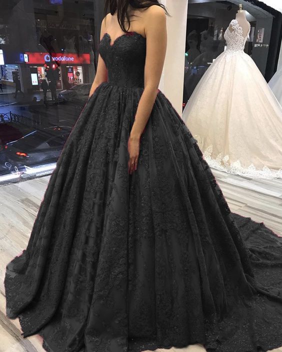 black lace sweetheart ball gown prom Dresses      cg23016