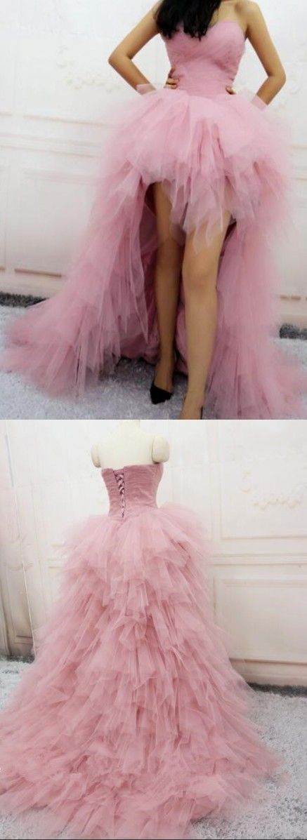 Strapless High Low Prom Dress, Sexy Tulle Ruffles Prom Dresses, Long Evening Dress         cg23046