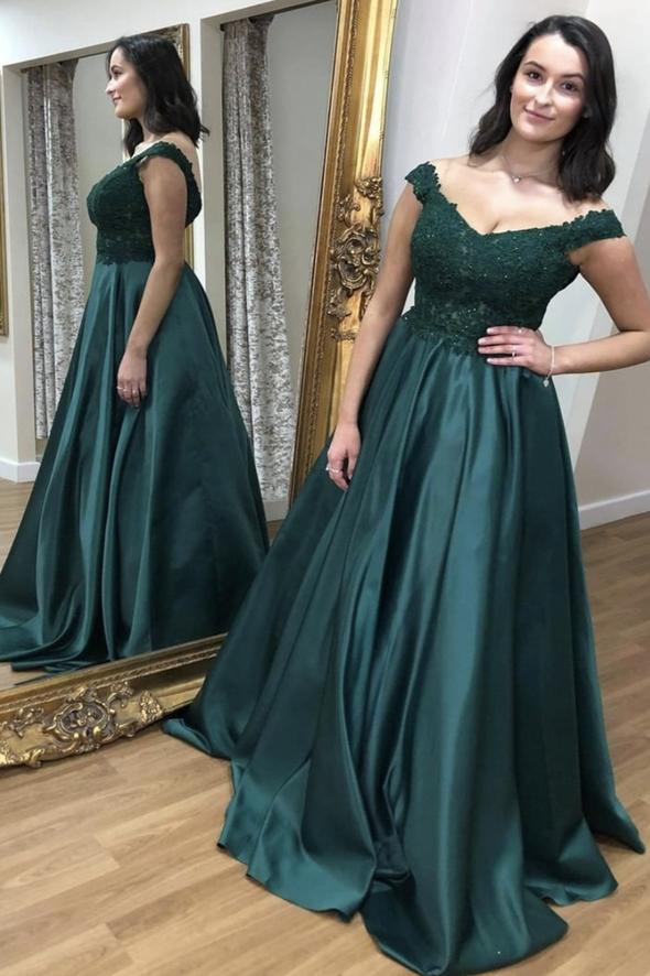 Green lace long A line prom dress green evening dress       cg23062