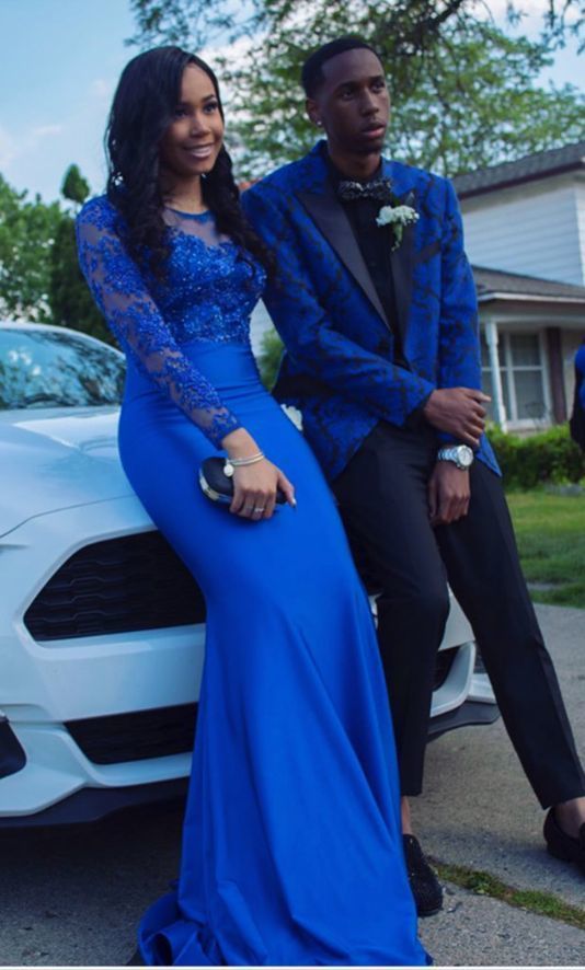 Long Sleeves Royal Blue Prom Dress cg2307