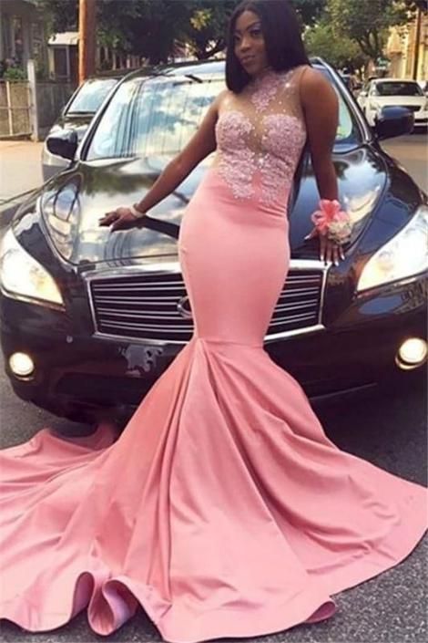 Sexy Prom Dresses Pink Satin Mermaid Lace Long evening gown     cg23105