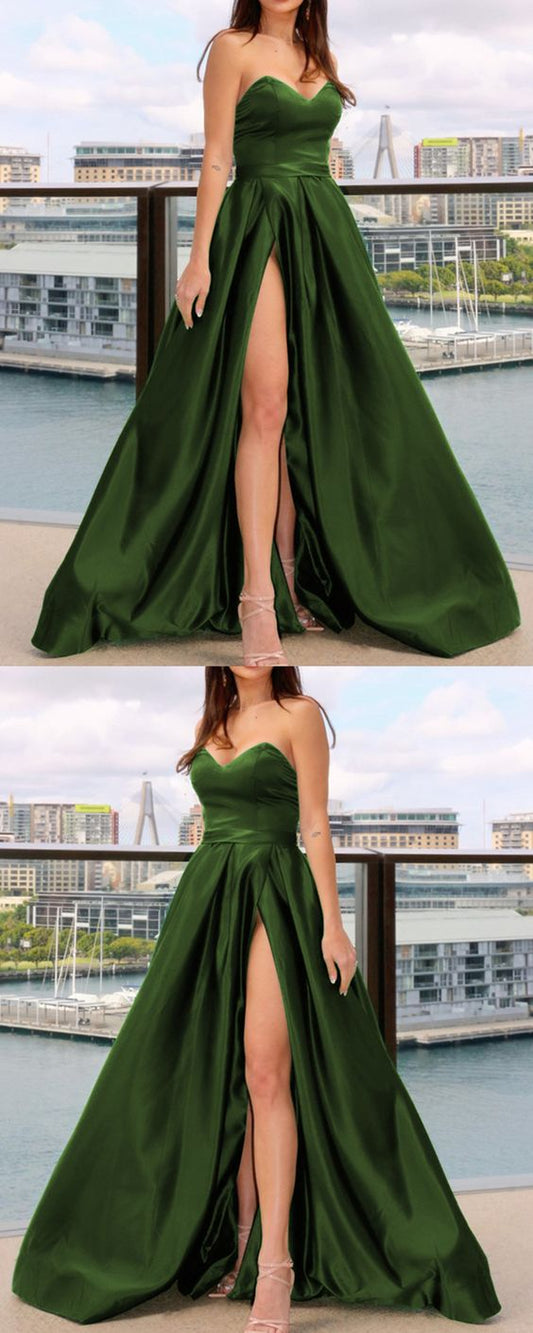 Long Olive Green Formal Satin prom Dresses For Bridesmaids     cg23118