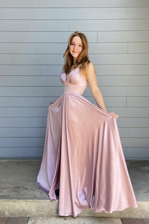 Pink v neck appliqué long prom dress evening dress  C1291 main image 0
