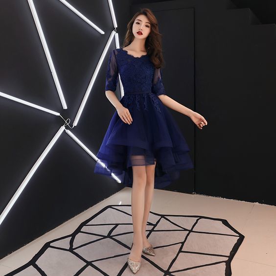 Dark blue lace short homecoming dress cg23167 – classygown