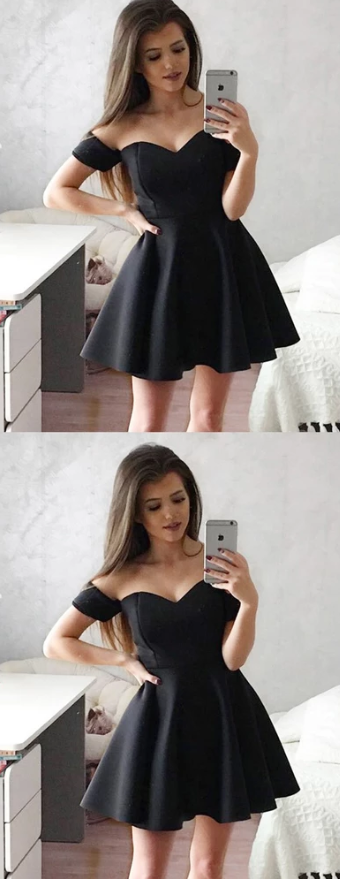 Simple A-Line Sweetheart Off Shoulder Black Homecoming Dresses cg2320