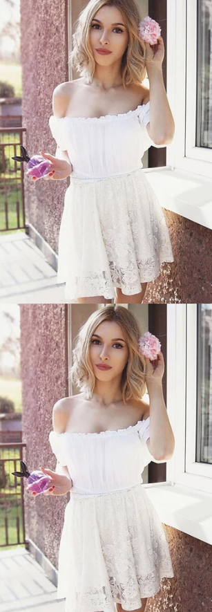 A-Line Off Shoulder Cheap Homecoming Dresses With Lace cg2321