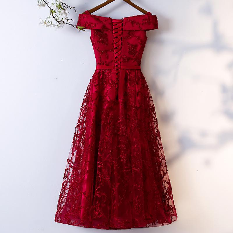 Dark Red Lace Off Shoulder Short Party Dress Formal Dress, Wine Red Homecoming Dresses       cg23215