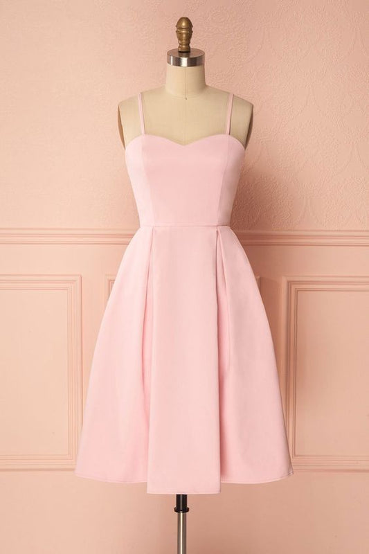 Pink Satin Short Pink Homecoming Dress      cg23226