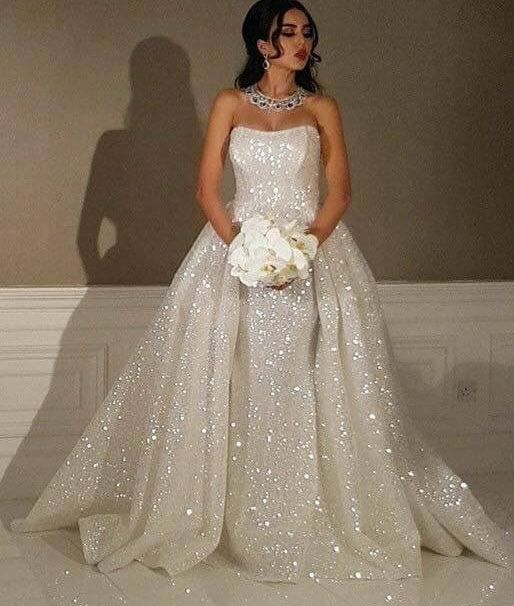 Glitter Ball Gown Strapless Sparkly Wedding Prom Dresses          cg23234