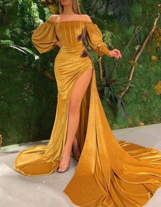 Afrikanisches Damenkleid, goldenes Samt-Brautkleid, Brautjungfernkleid, Abschlussballkleider cg23270