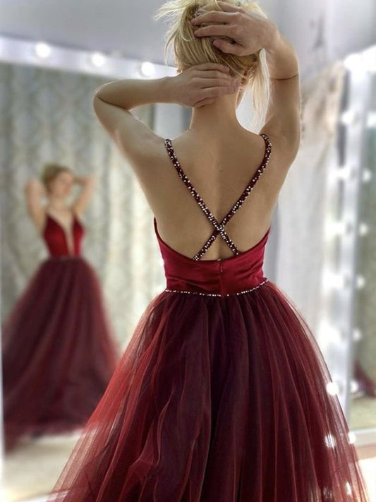 Elegant V Neck Backless Burgundy Long Prom Dresses, V Neck Wine Red Formal Graduation Evening Dresses    cg23276