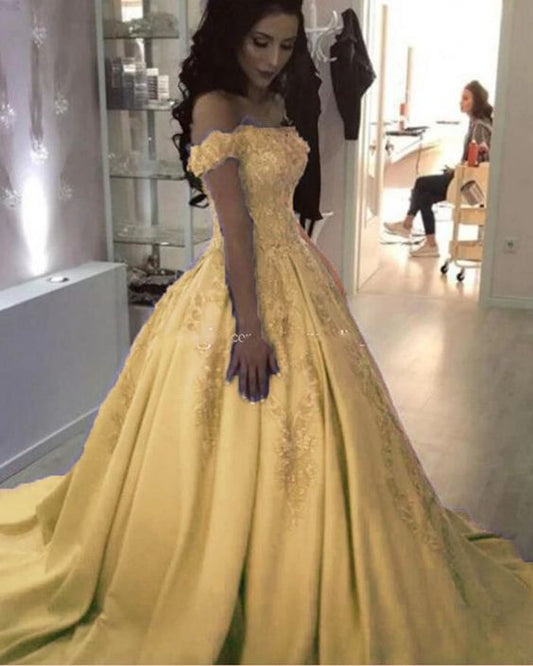 Off the Shoulder yellow Ball gown Girls Sweet 15 Dresses for Quinceanera Prom Gown       cg23292