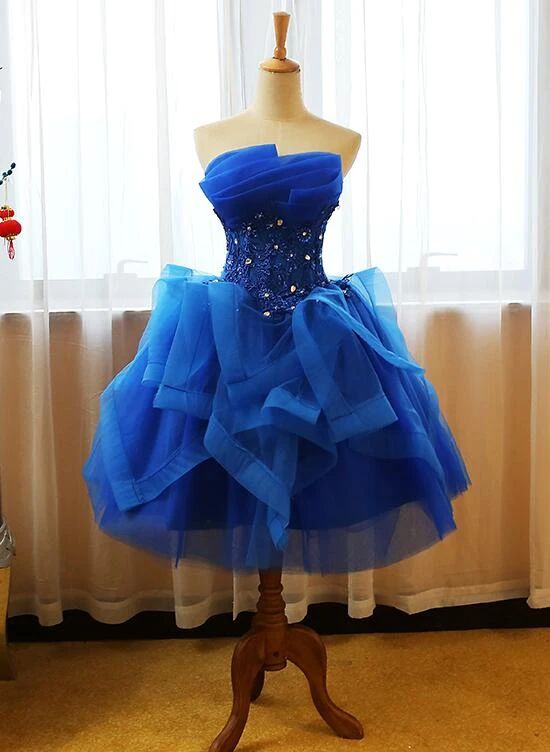 Beautiful Royal Blue Knee Length Party Dress with Applique Homecoming Dress           cg23298