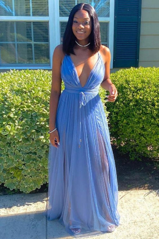 simple A-line blue tulle long maxi dresd for prom 2022         cg23312