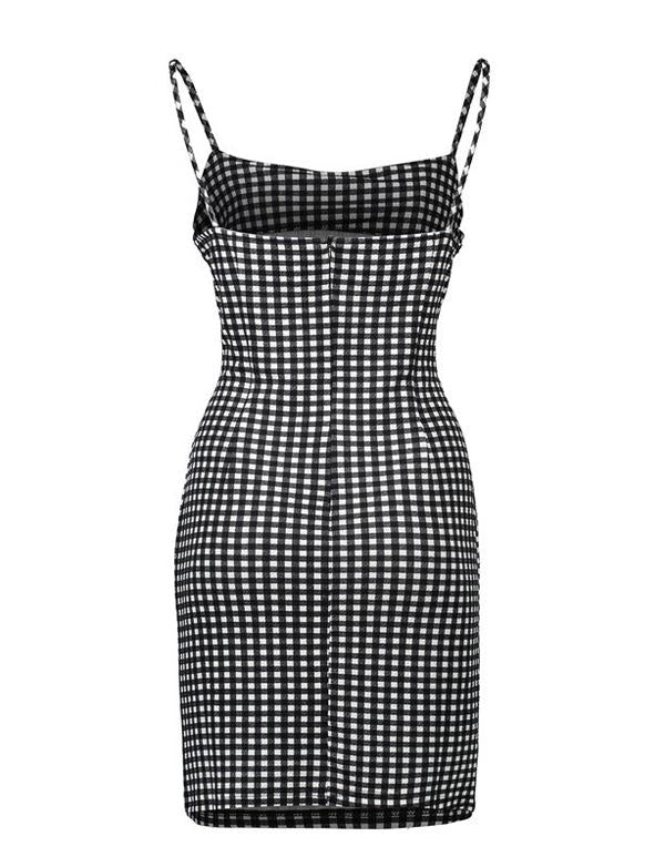 Black White Plaid Spaghetti Straps Bodycon Mini homecoming Dress cg233 ...