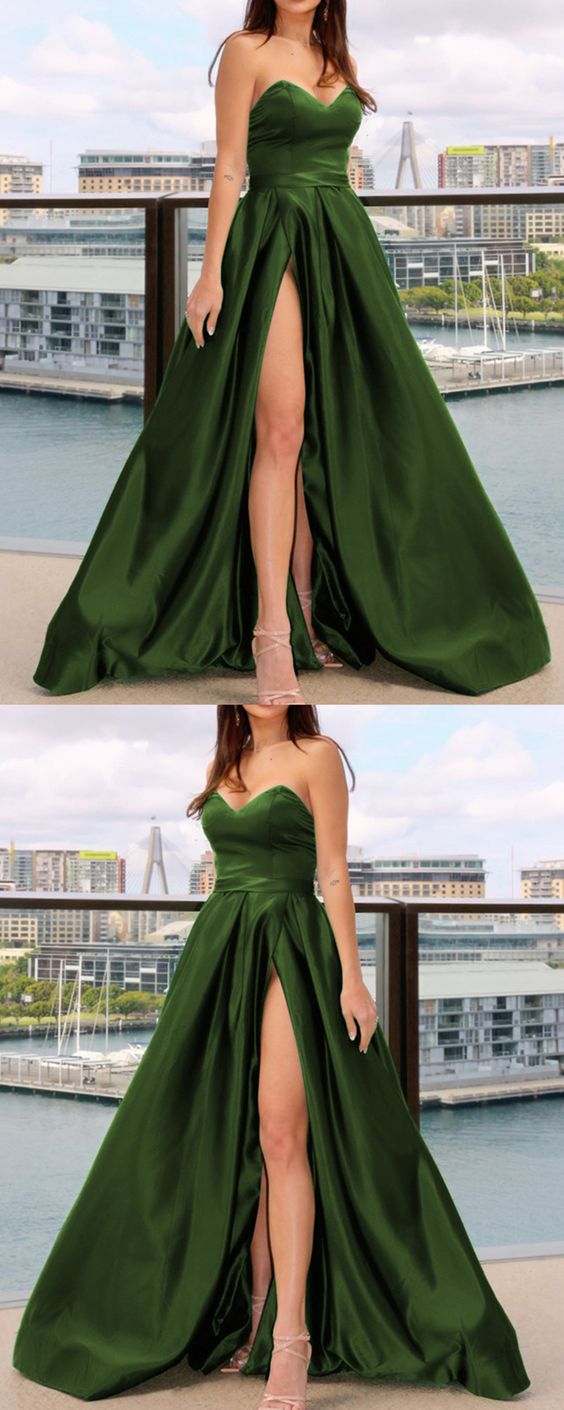 Long Olive Green Formal Satin Dresses For Bridesmaids long prom dress, evening dress    cg23352