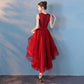 Wine Red Sequins Tulle High Low Round Neckline Party Dresses, Dark Red Homecoming Dresses         cg23370