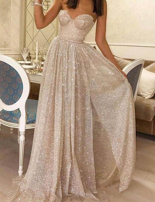 Luxurious Sweetheart Bling Long Prom Dresses With Split Front cg2338