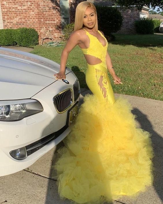 Yellow prom dress mermaid style for black girls        cg23410