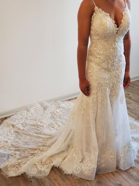 Spaghetti Straps Wedding Dresses Bridal Gown with Appliques prom dresses       cg23437