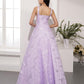 Light Purple Long Prom Dresses Round Neck Evening Dresses Appliques cg2349