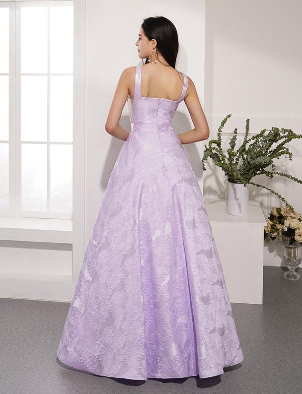 Light Purple Long Prom Dresses Round Neck Evening Dresses Appliques cg2349