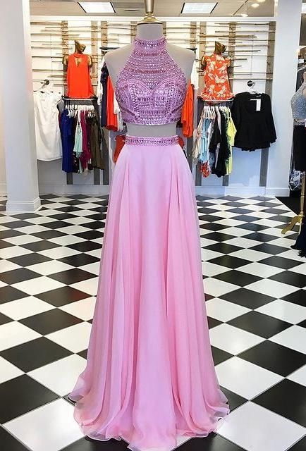 Two Pieces Long Prom Dresses With Beading,Formal Dress,Evening Dresses          cg23494